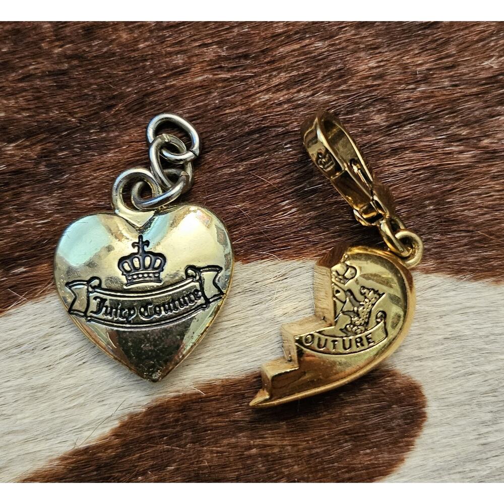 Vintage Y2K Juicy Couture Gold Tone Half/Broken BFF Heart Charm & Bonus Charm